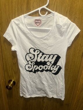 Custom Stay Spooky Graphic Tee - White with Black Print